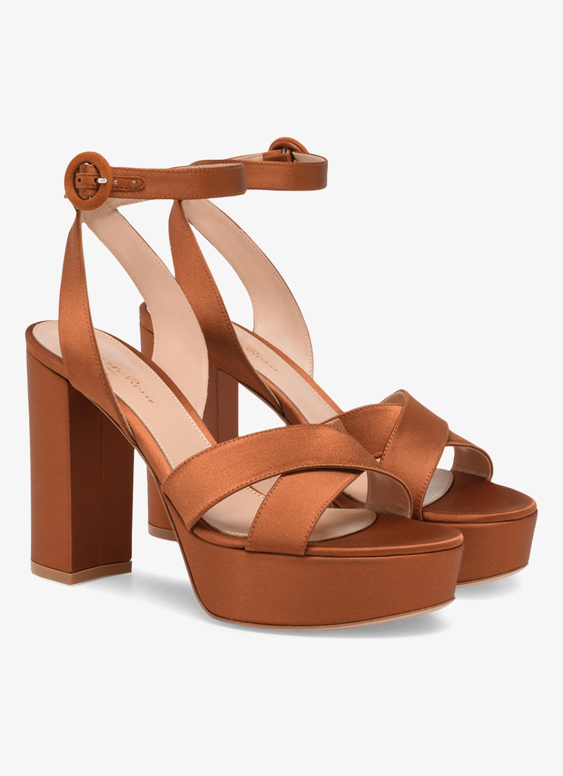 Gianvito Rossi Sabrina sandalette van satijn - voorkant 3 cognac