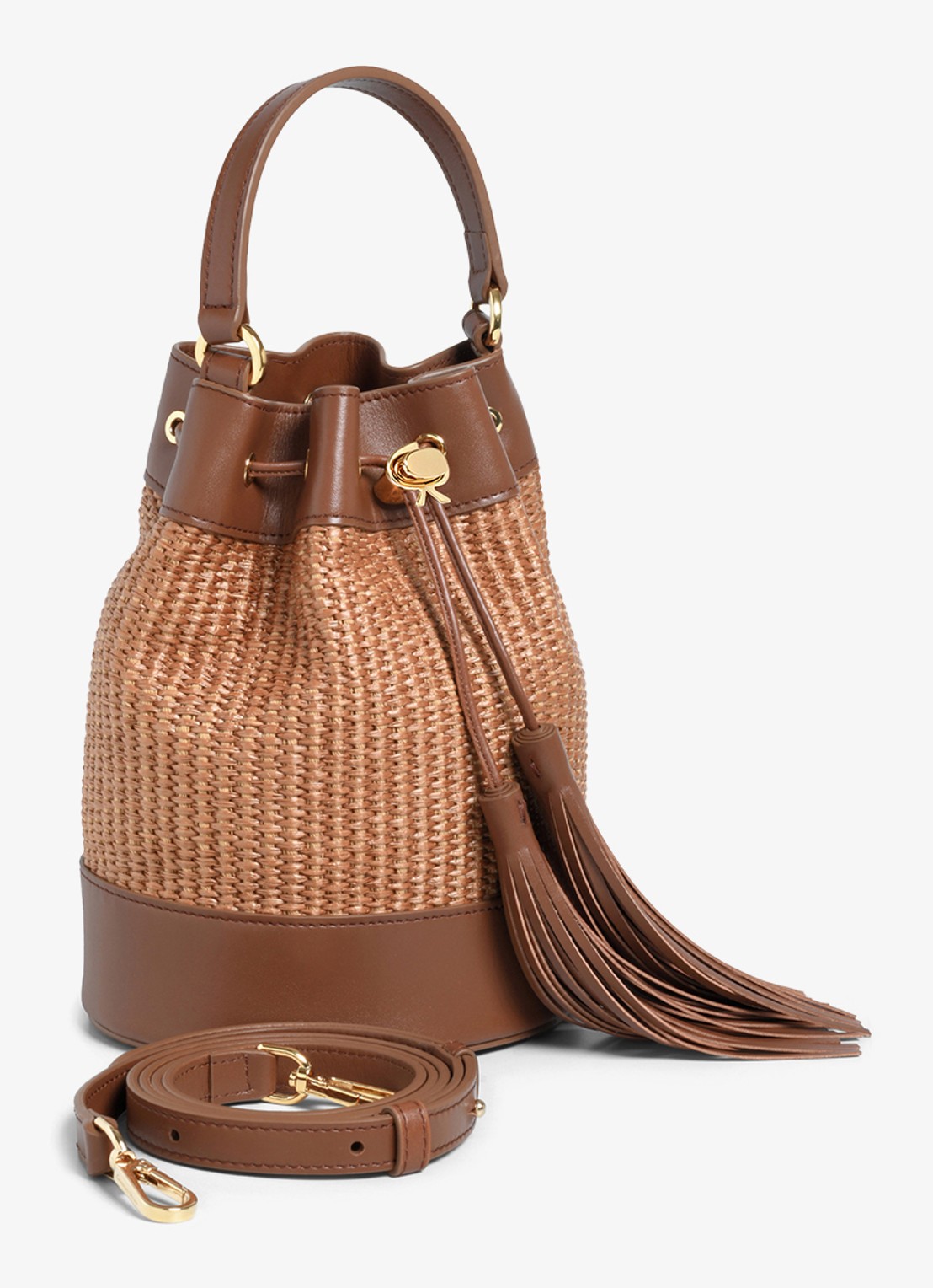 Gianvito Rossi Sienna handtas van raffia met leren details - detail bruin