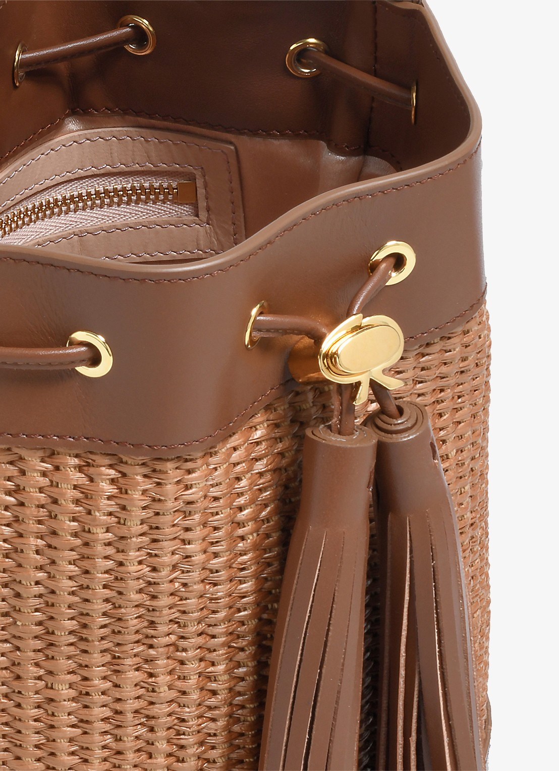 Gianvito Rossi Sienna handtas van raffia met leren details - detail 2 bruin