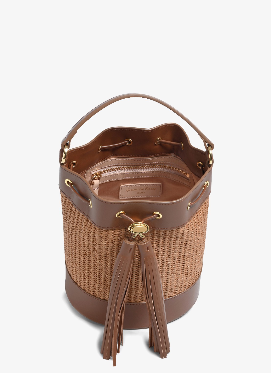 Gianvito Rossi Sienna handtas van raffia met leren details - detail 3 bruin