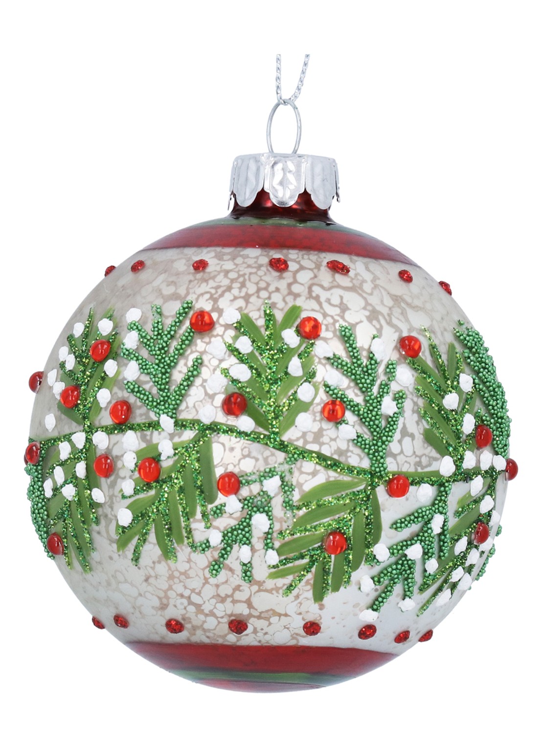 Gisela Graham Antique kerstbal 8 cm - voorkant wit