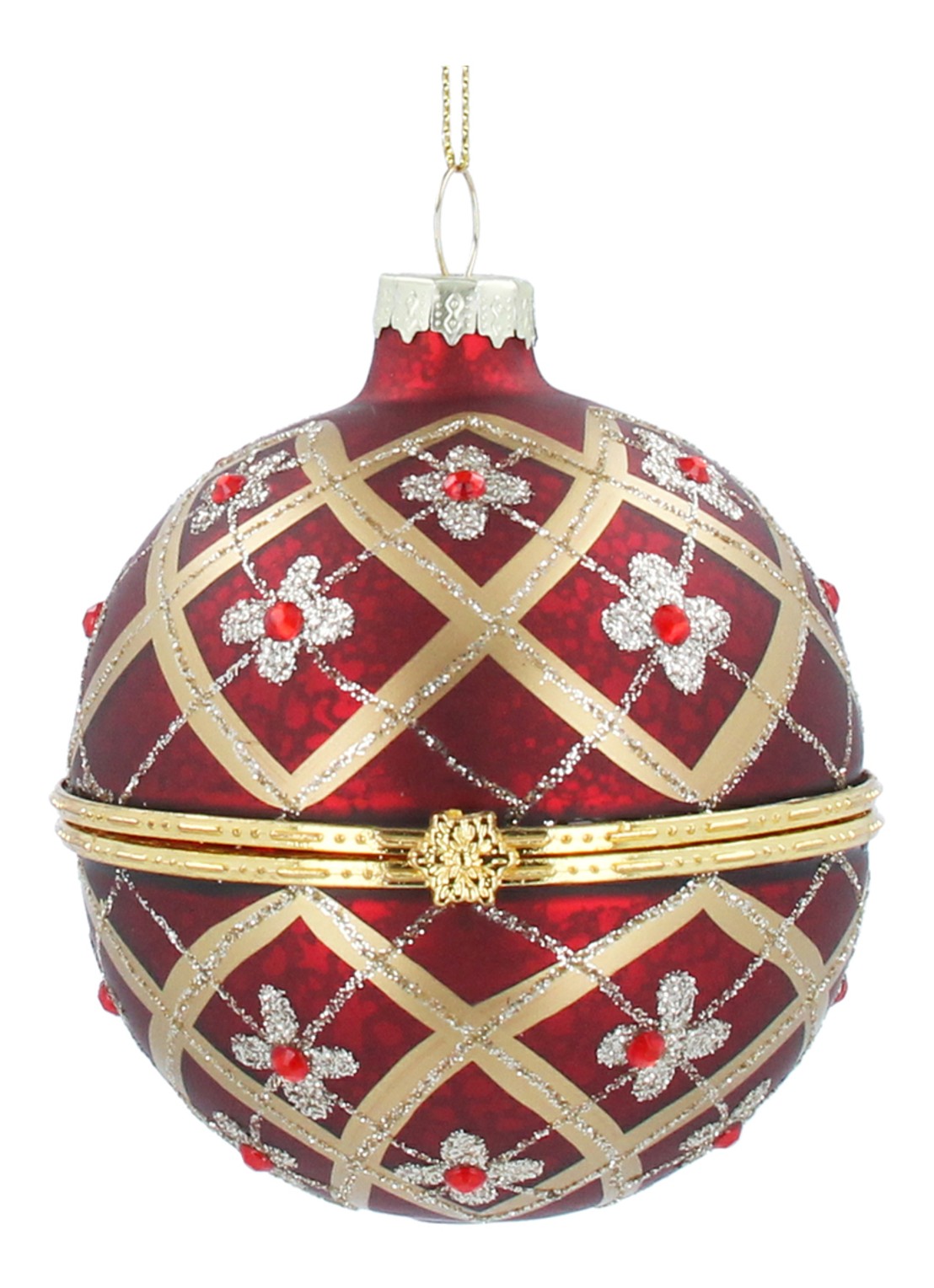 Gisela Graham Fabergé kerstbal 8 cm - voorkant rood