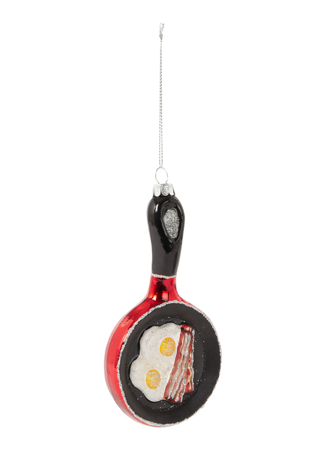 Gisela Graham Frying Pan met Bacon/Eggs kersthanger 14 cm - voorkant 2 steenrood