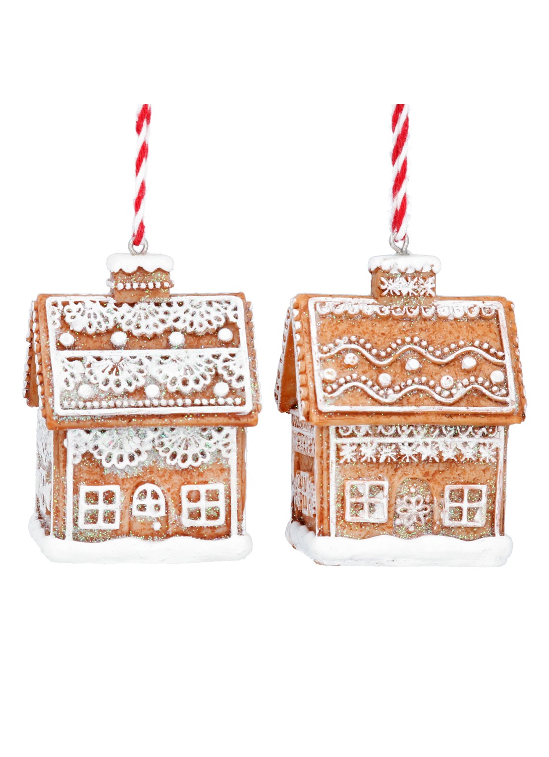 Gisela Graham Gingerbread House kersthanger 6 cm set van 2 - voorkant bruin