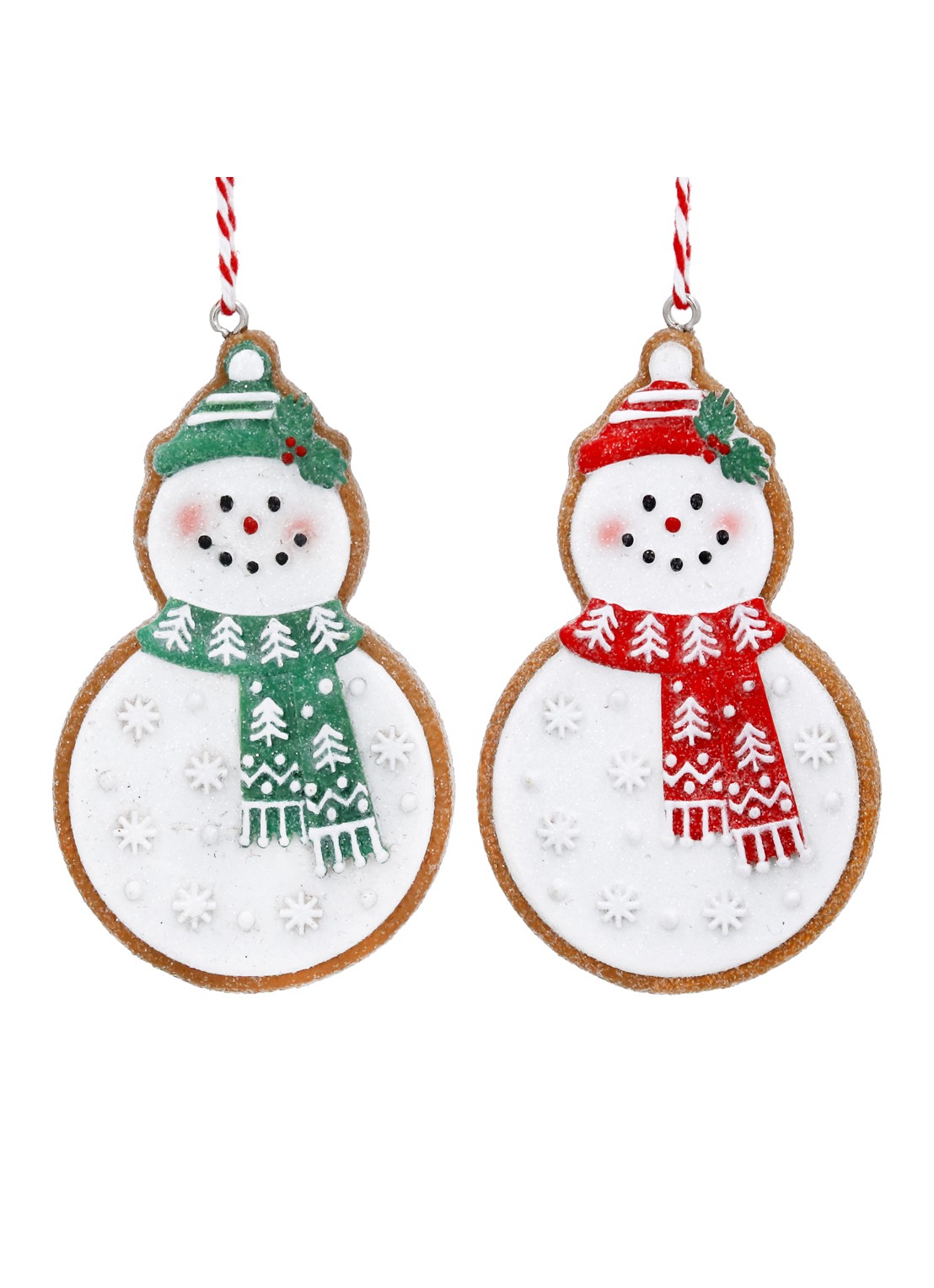 Gisela Graham Gingerbread Sneeuwpop kersthanger 8 cm set van 2  - voorkant wit