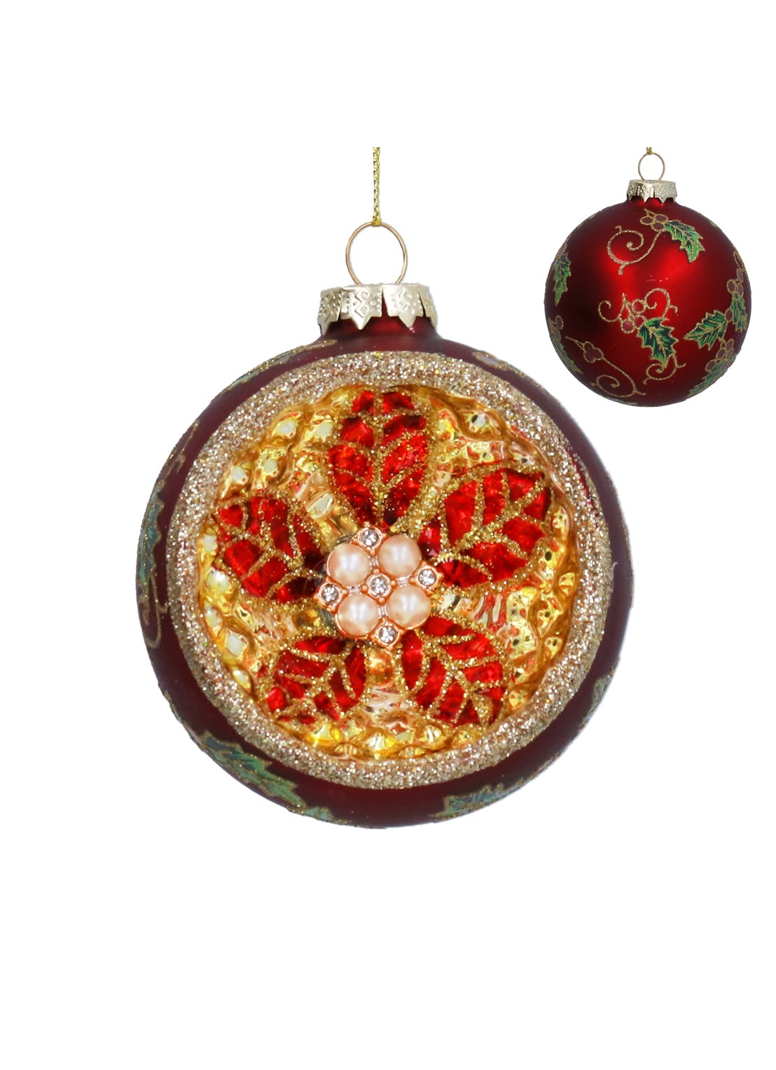 Gisela Graham Kerstbal 8 cm - voorkant rood