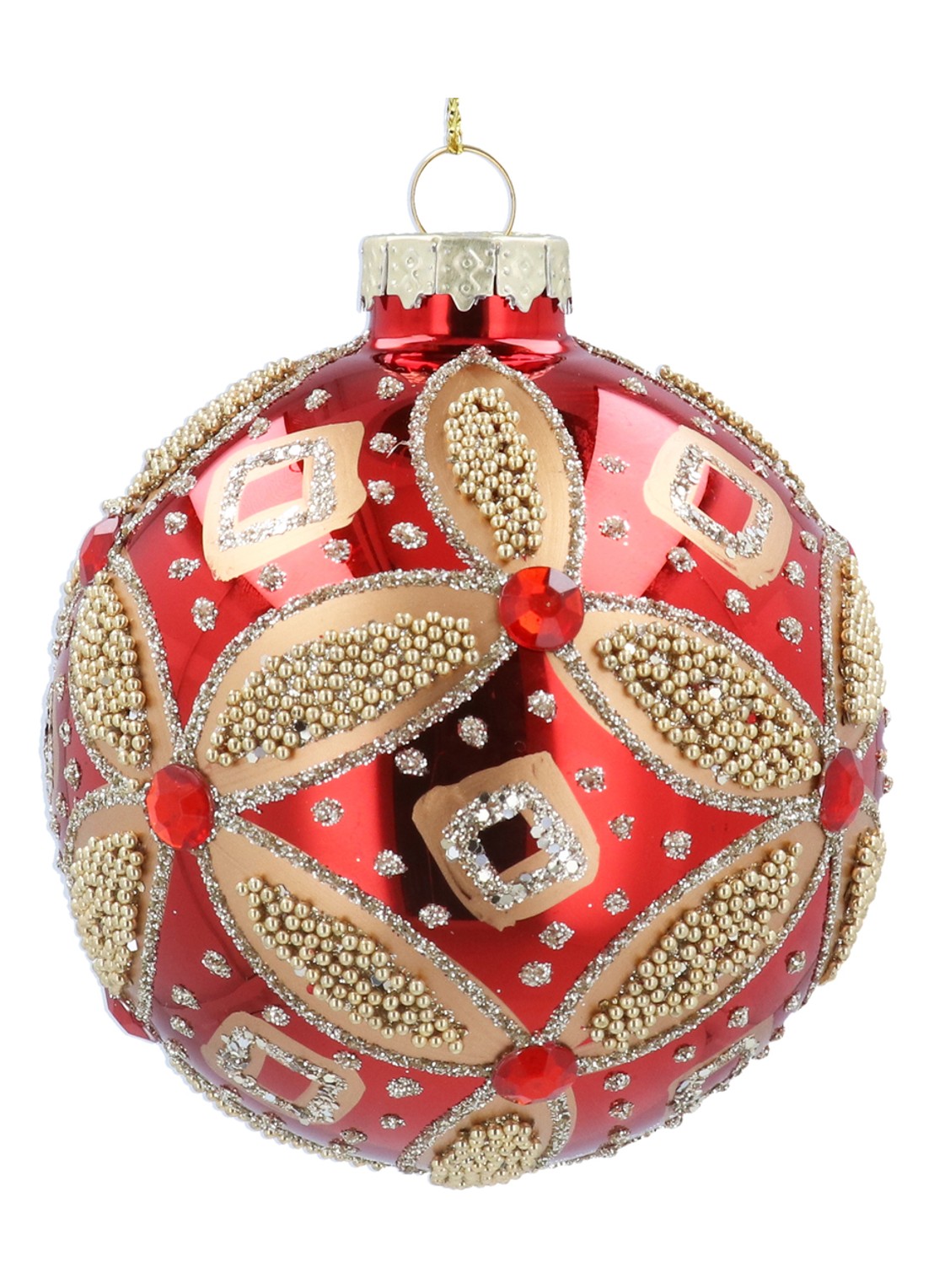 Gisela Graham Kerstbal met glitter 8 cm - voorkant rood
