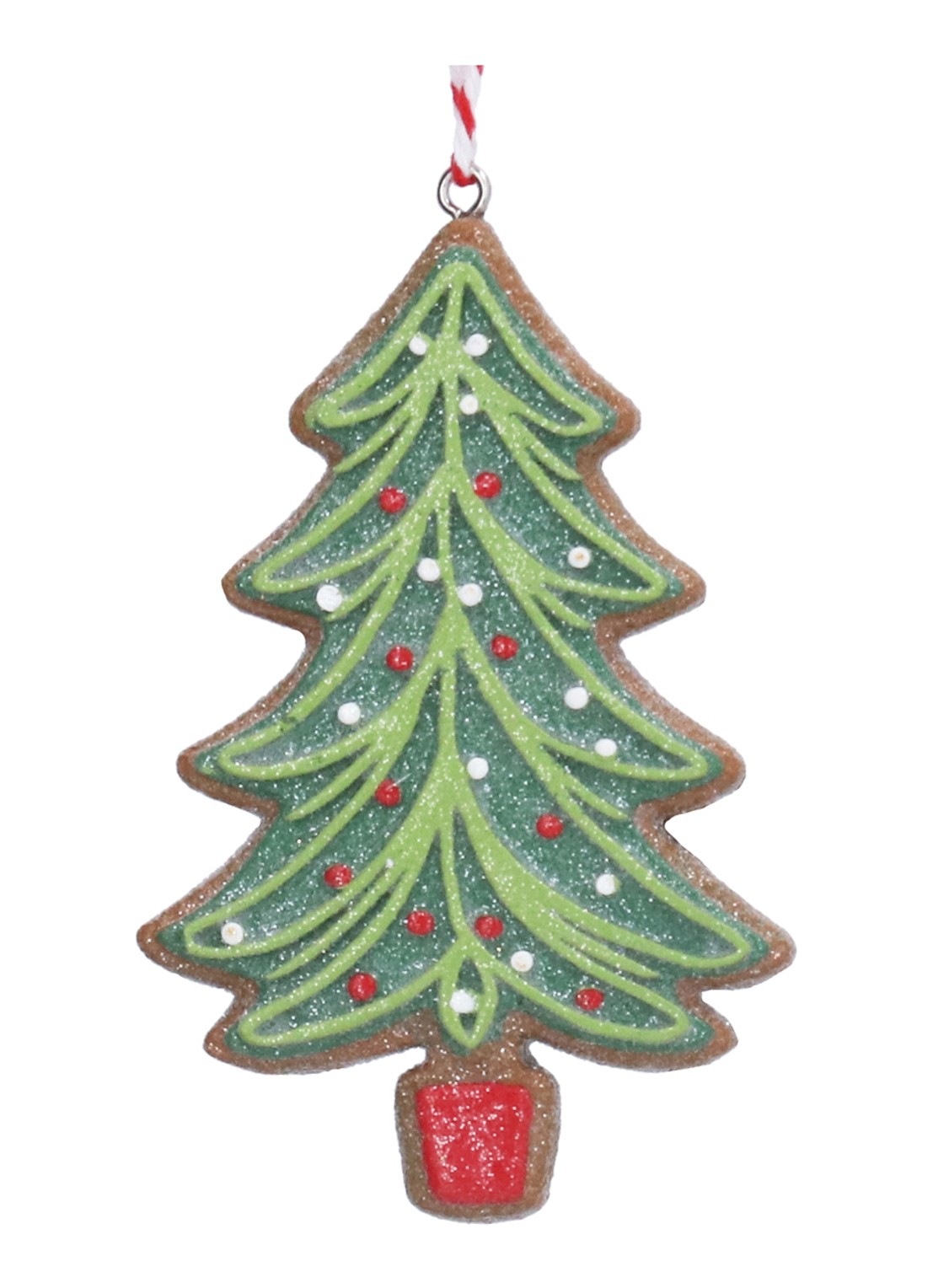 Gisela Graham Kerstboom Peperkoek kersthanger 8 cm - voorkant groen