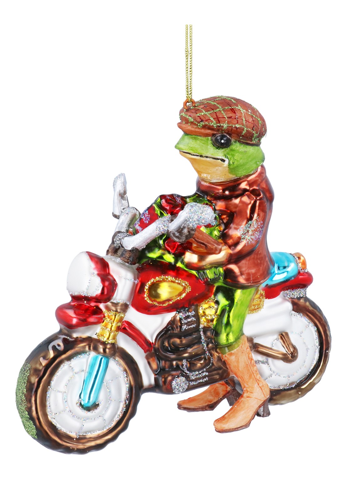 Gisela Graham Kikker op Motorfiets kersthanger 12 cm - voorkant rood
