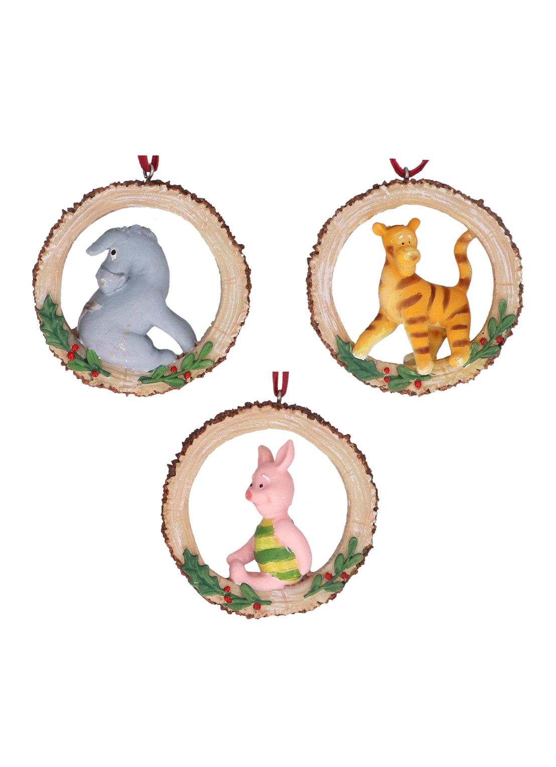 Gisela Graham Knorretje, Tijgertje & Iejoor kersthanger 7 cm set van 3 - voorkant beige