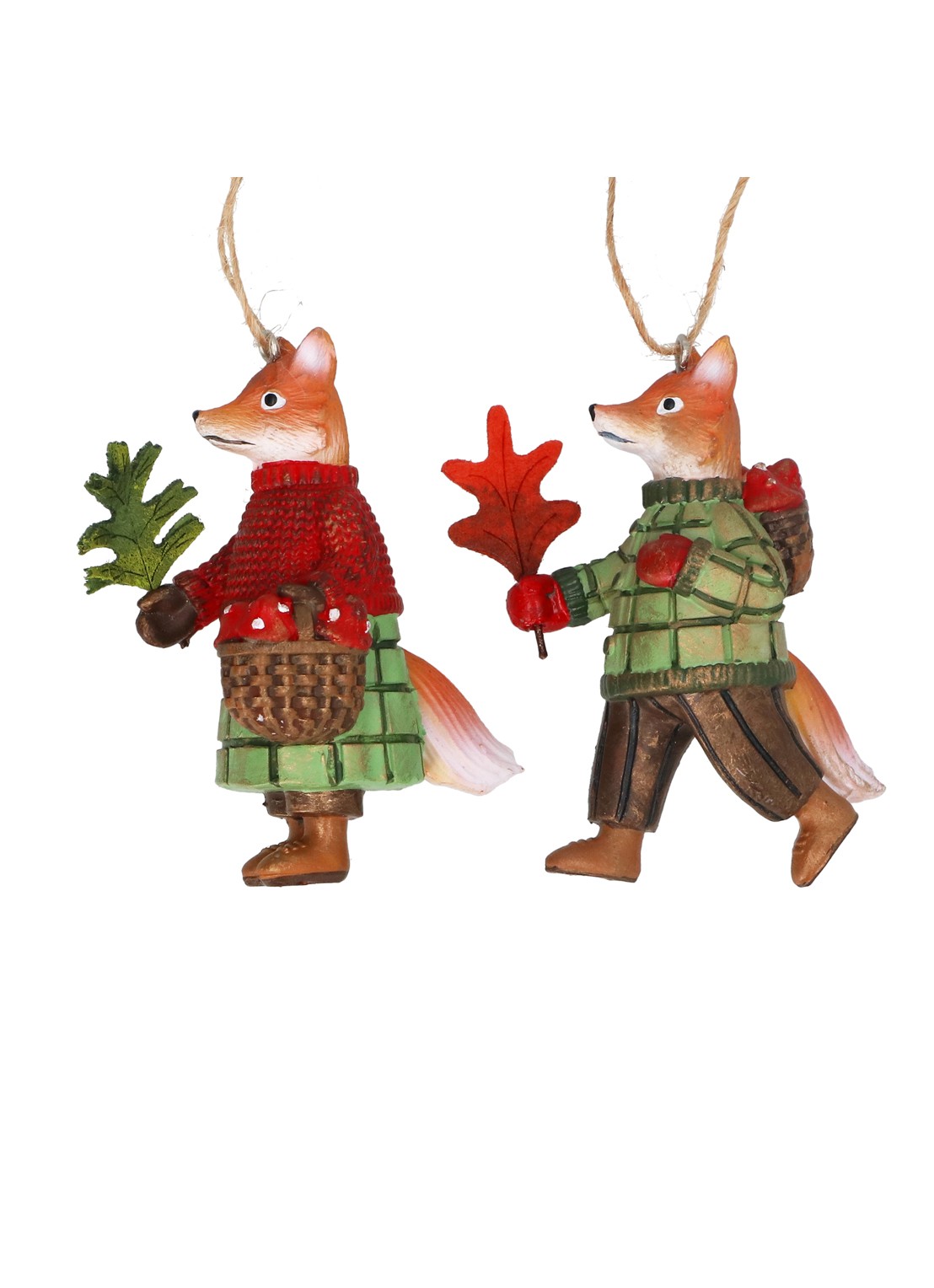Gisela Graham Mr. & Mrs. Vos kersthanger 7 cm set van 2 - voorkant orange