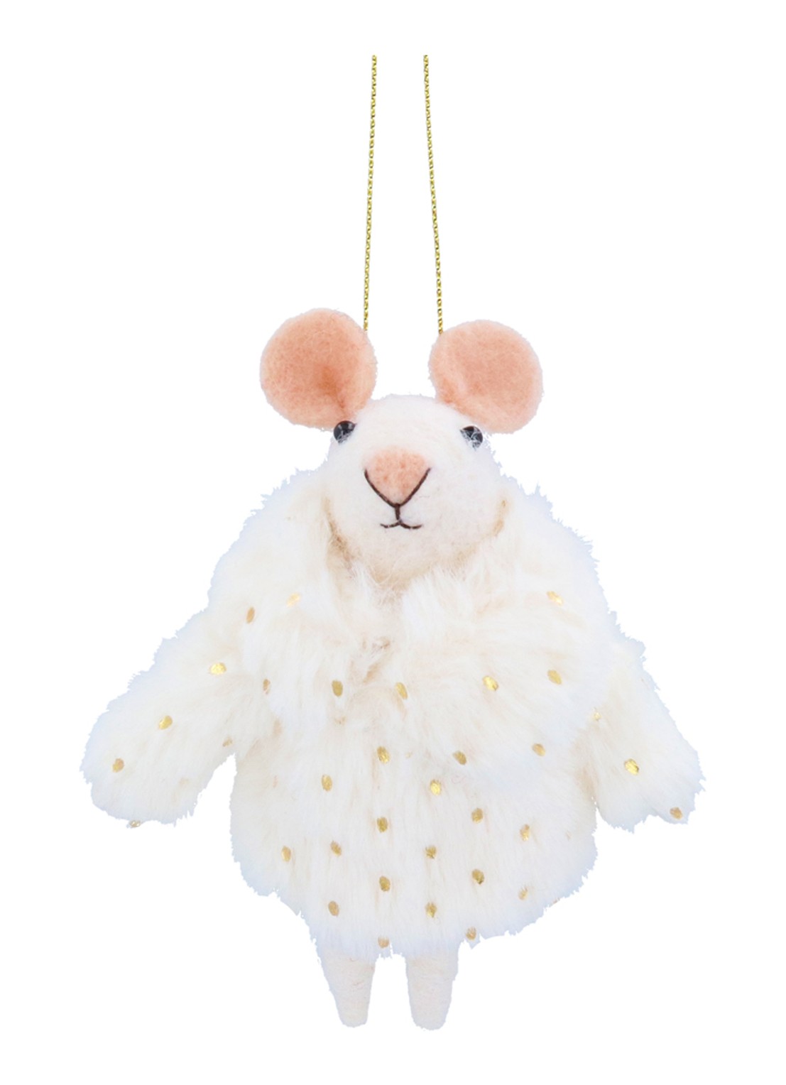 Gisela Graham Muis met Mantel kersthanger 13 cm - voorkant wit