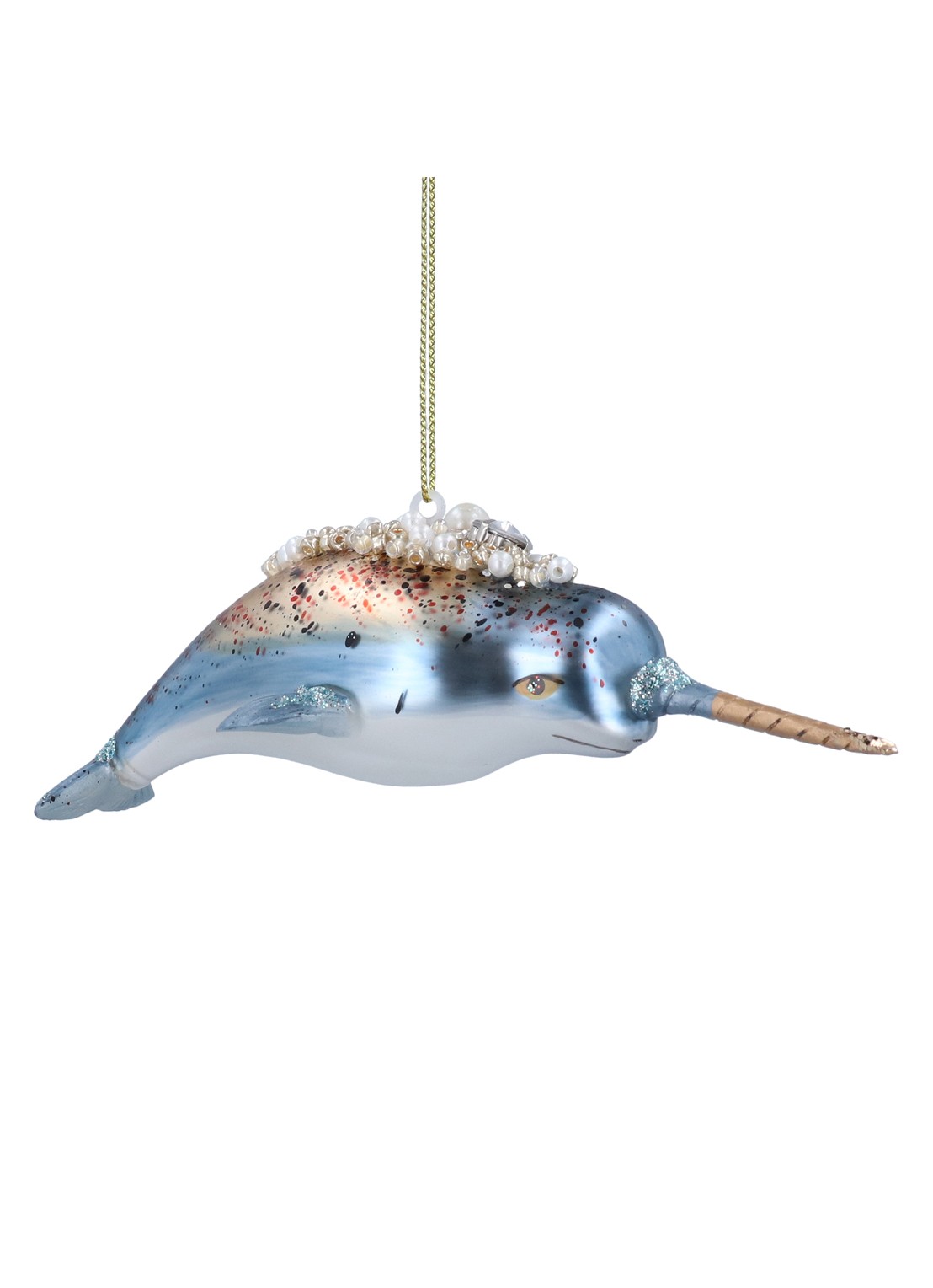 Gisela Graham Narwal kersthanger 16 cm - voorkant blauw