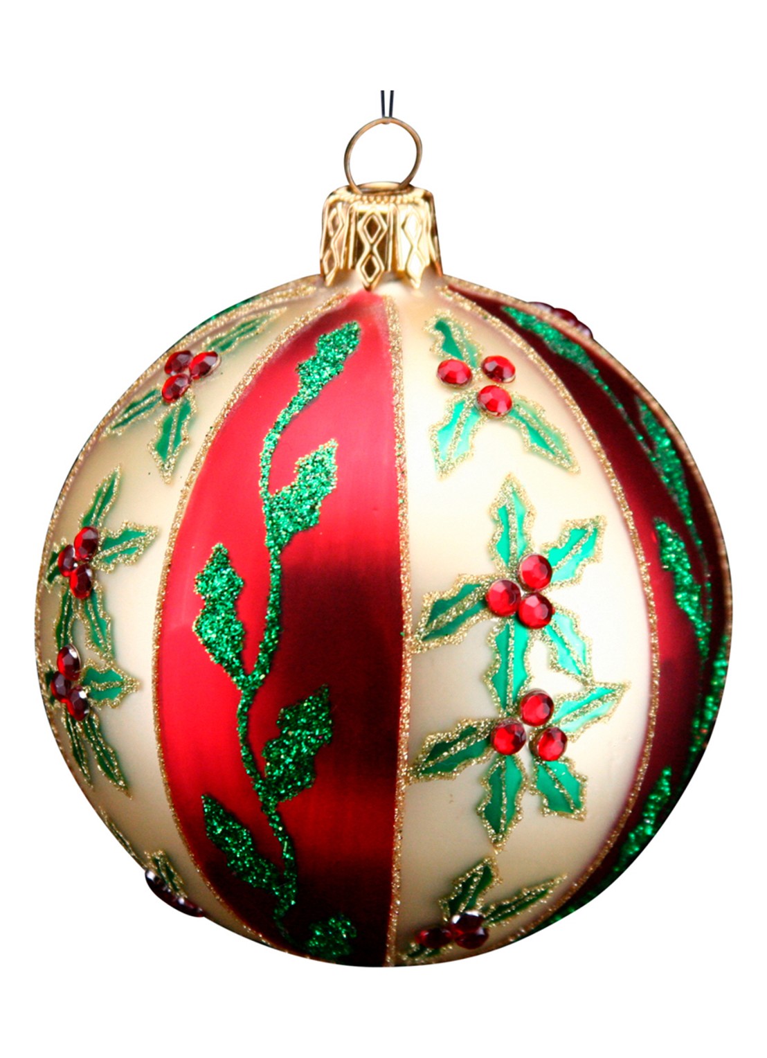 Gisela Graham Nostalgia Holly kerstbal 8 cm - voorkant rood