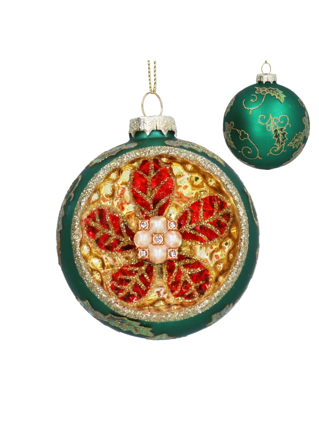 Gisela Graham Ornate Dimple kerstbal 8,5 cm - voorkant groen