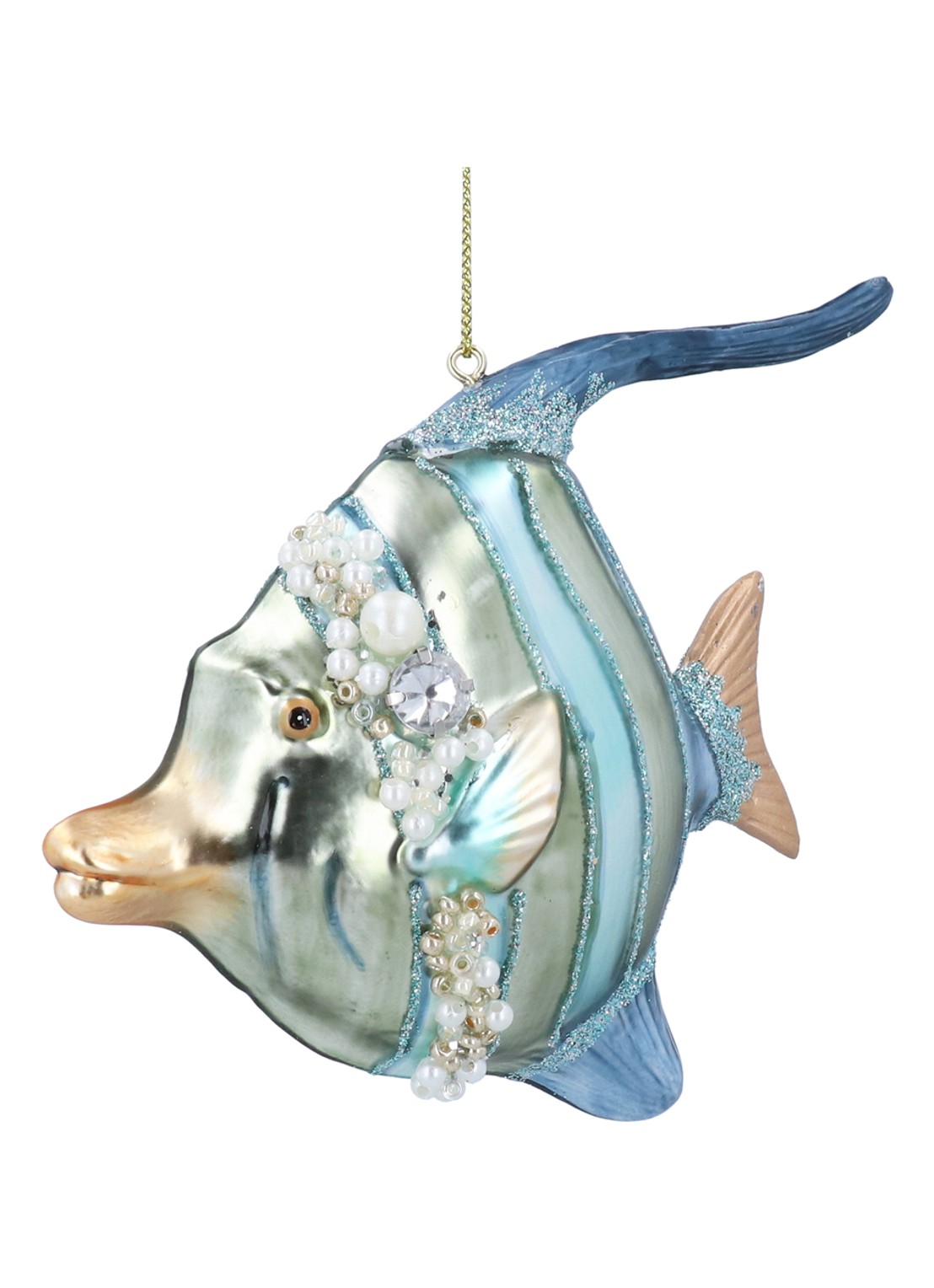 Gisela Graham Pterophyllum kersthanger 14 cm - voorkant blauw