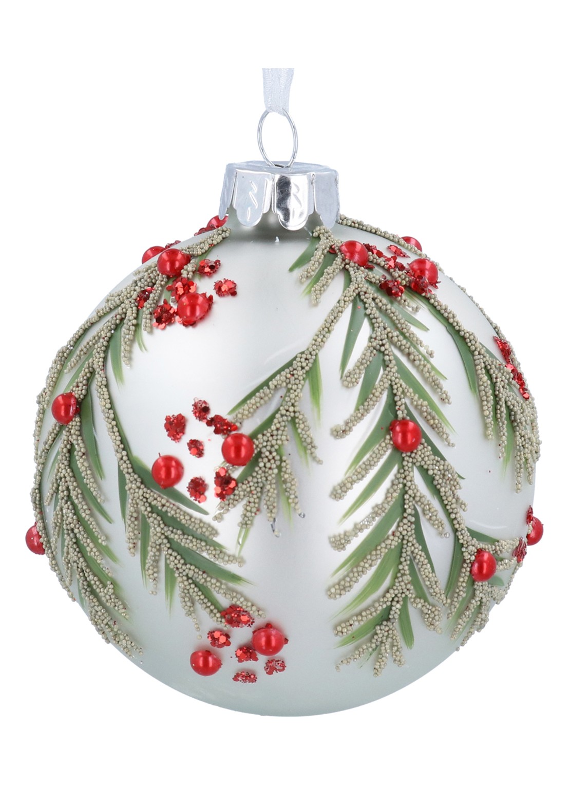 Gisela Graham Rode Bessen kerstbal 8 cm - voorkant olijfgroen