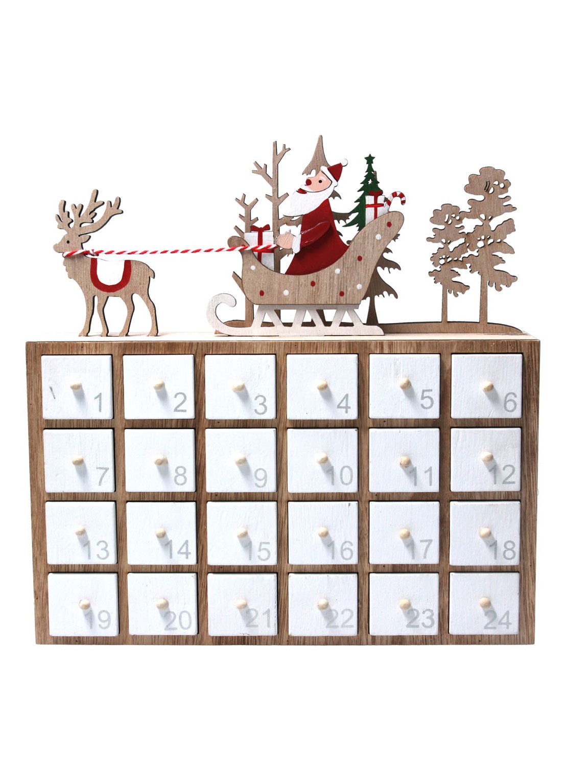 Gisela Graham Santa on Sleigh adventskalender van hout 27 x 27 cm - voorkant lichtbruin