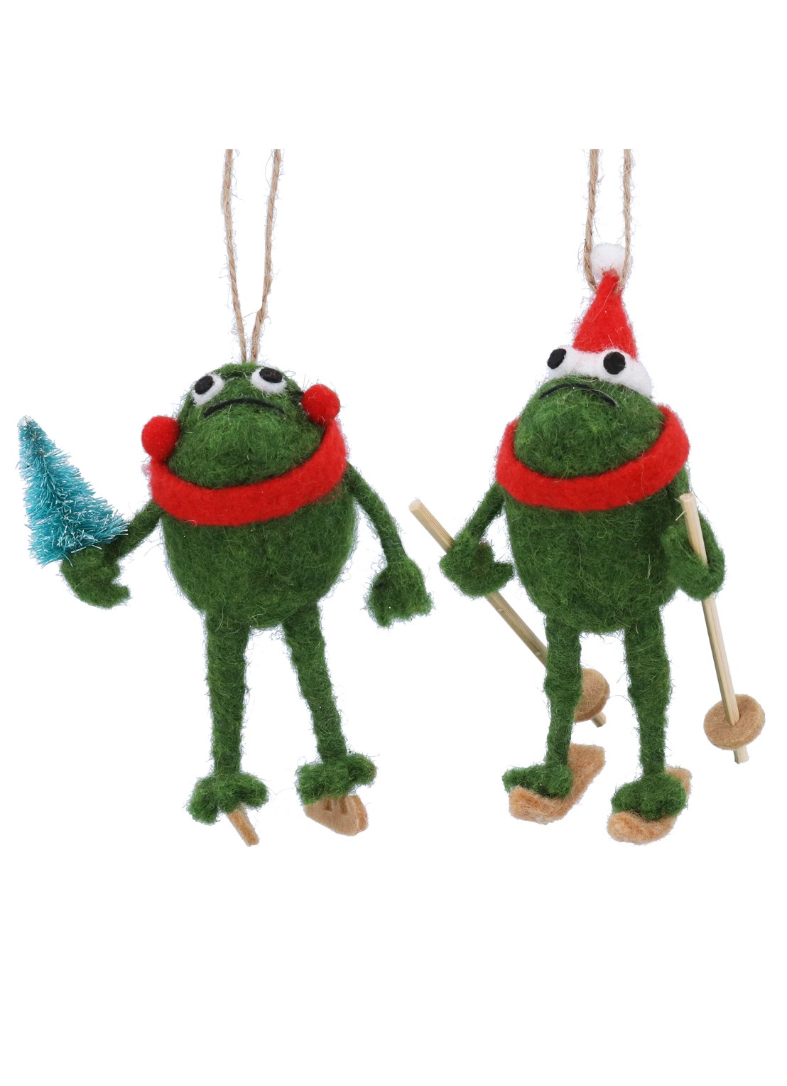Gisela Graham Skiënde & Schaatsende Kikker 14 cm set van 2 - voorkant groen