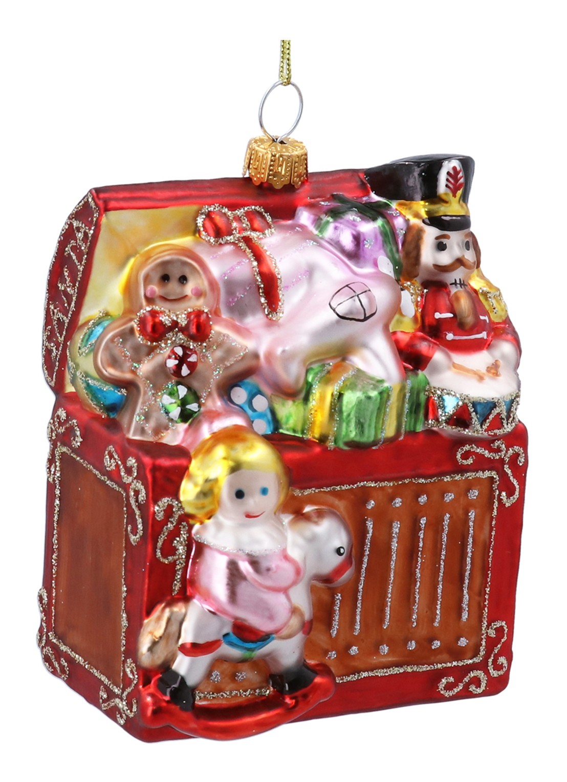 Gisela Graham Speelgoedkist kersthanger 10 cm - voorkant rood