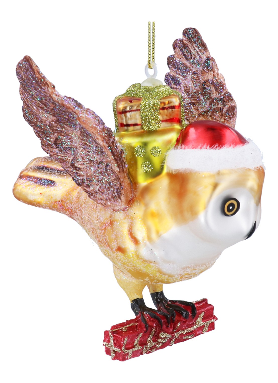 Gisela Graham  Vliegende Uil kersthanger 10 cm - voorkant multicolor