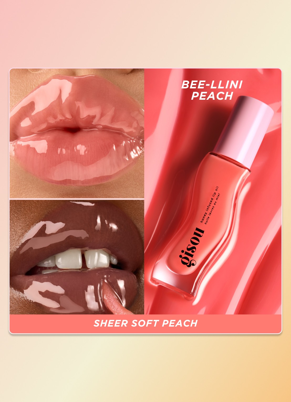 Gisou Honey Infused Lip Oil - lipolie - detail 2 beellini peach
