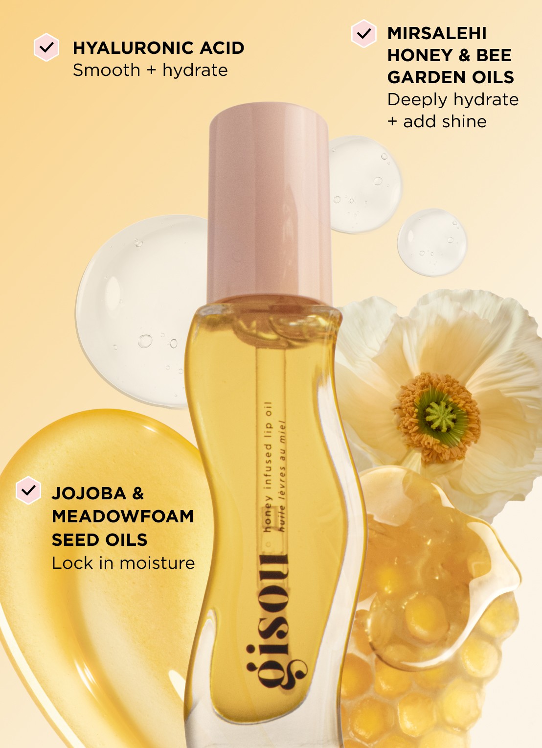 Gisou Honey Infused Lip Oil - lipolie - detail 4 honey gold