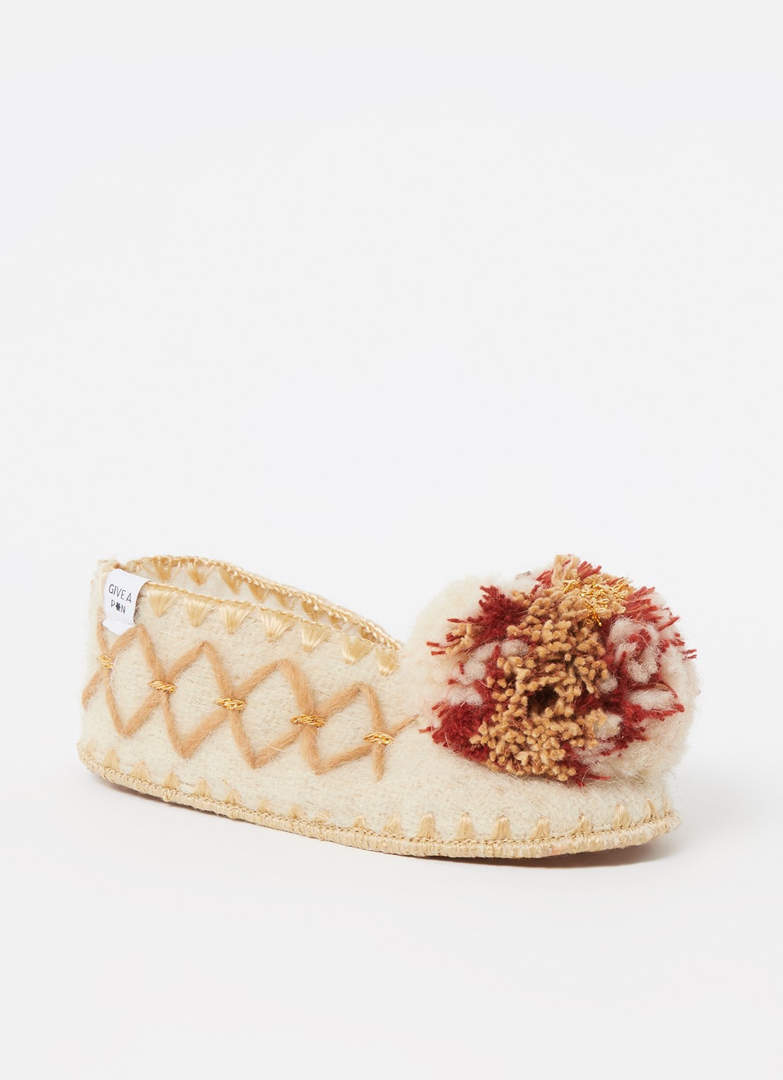 GIVE A PON Méli pantoffel van schapenwol - voorkant creme