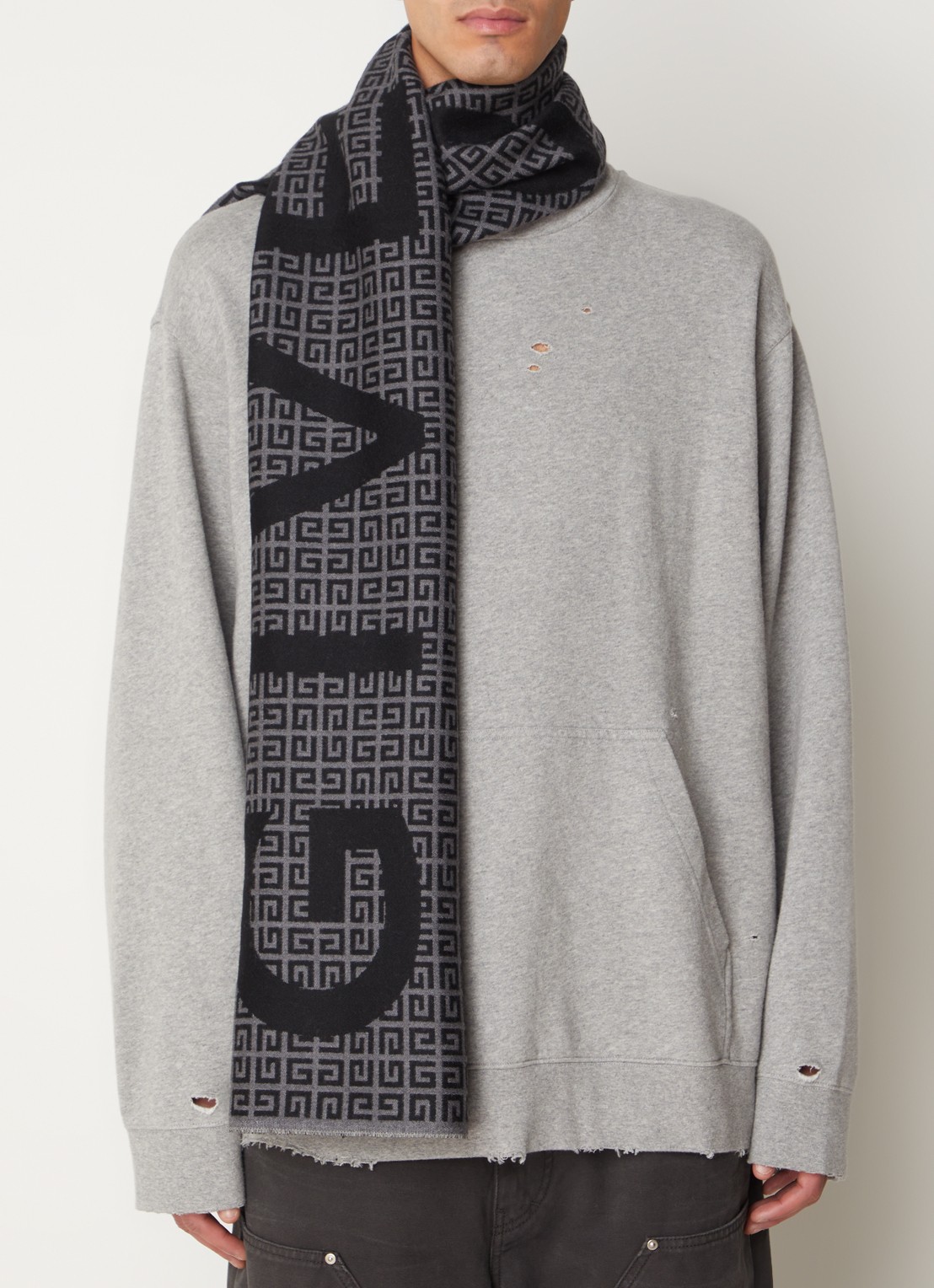 Givenchy 4G sjaal in zijdeblend met logoprint 175 x 35 cm  - voorkant 3 zwart