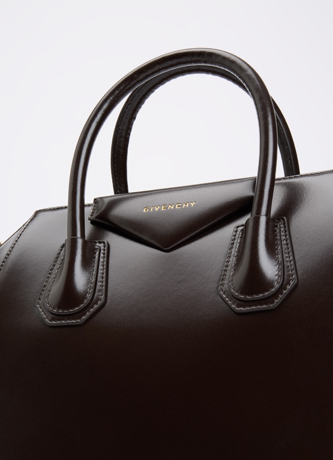 Givenchy Antigona handtas van leer met afneembare schouderriem - detail 4 chocoladebruin
