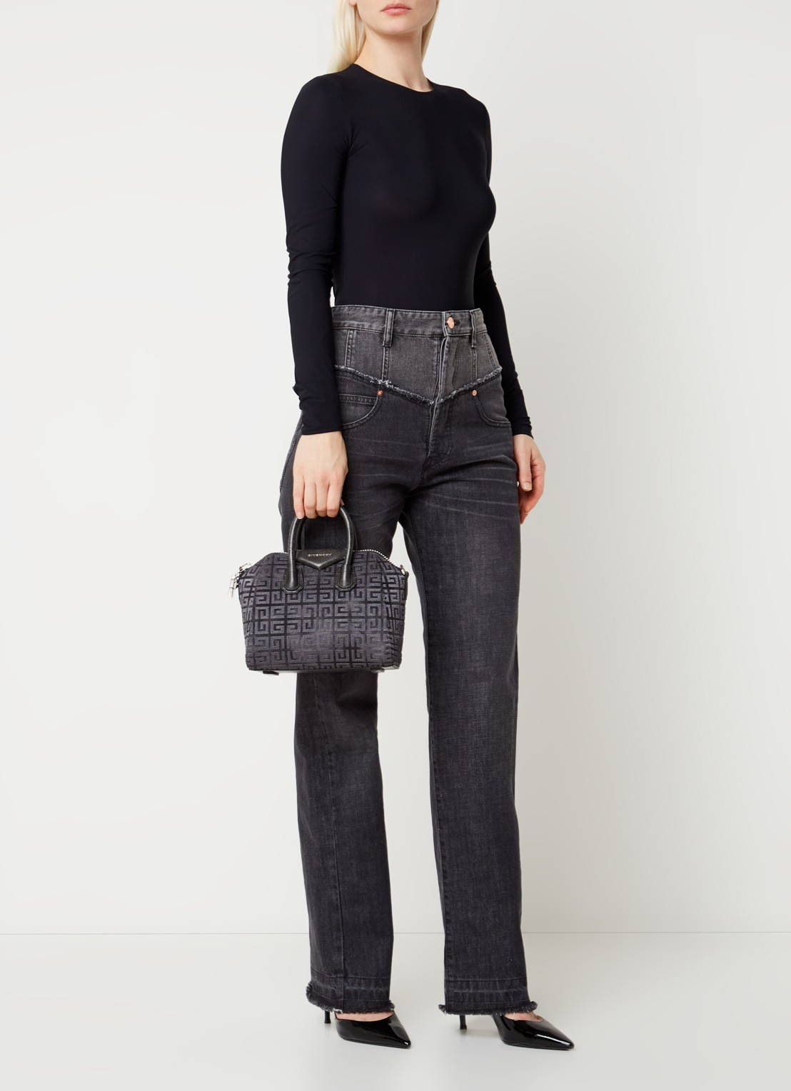 Givenchy Antigona Mini handtas van canvas met kalfsleren details - voorkant 3 grijs