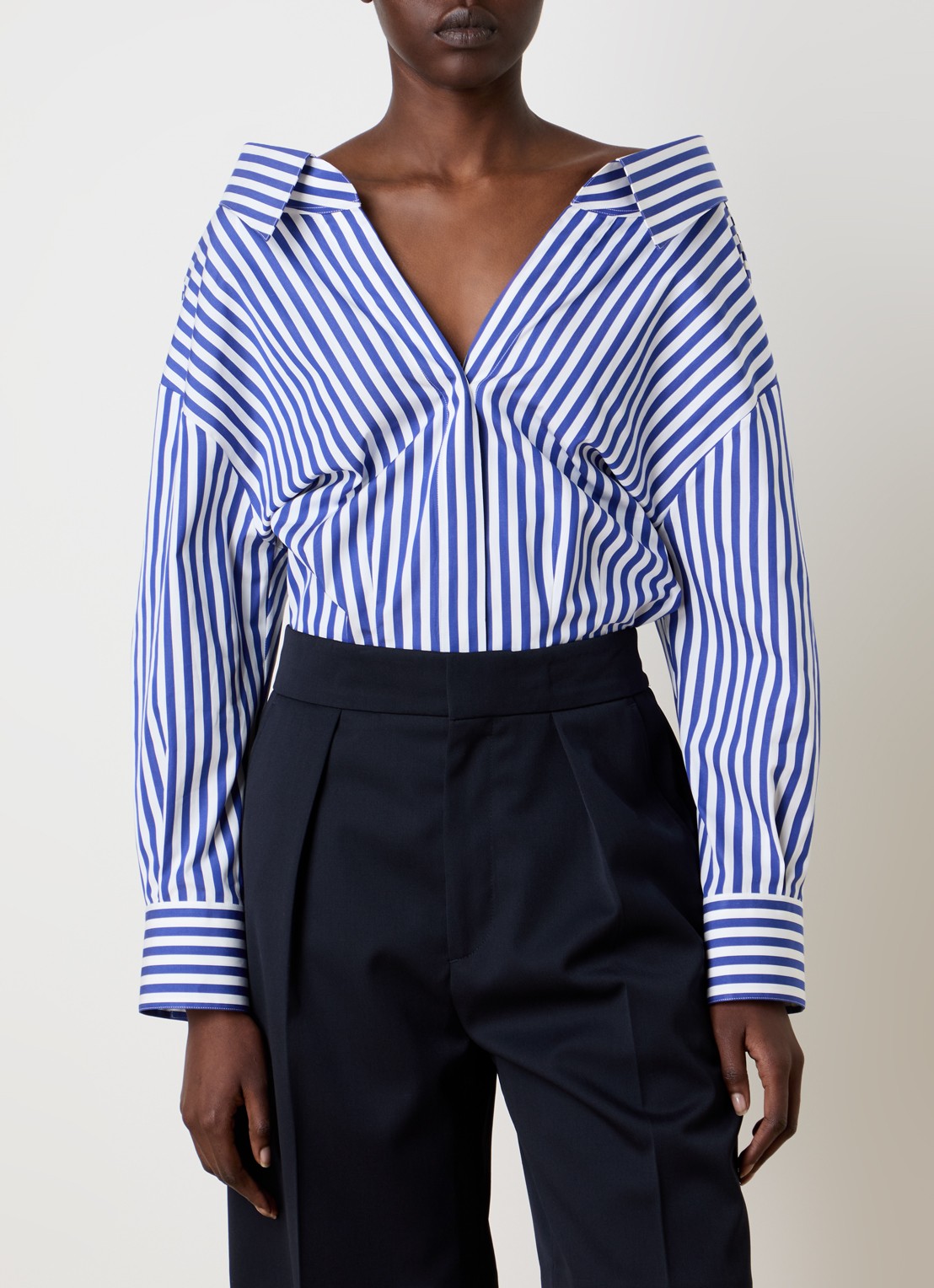 Givenchy Blouse met streepprint en rugdecolleté - detail 4 donkerblauw
