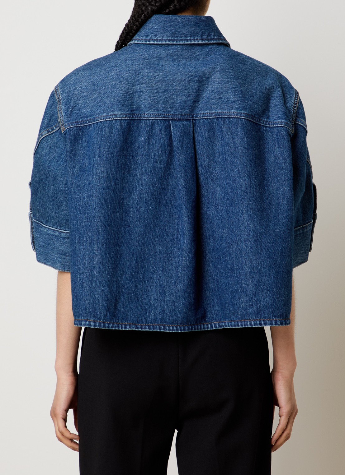Givenchy Blouse van denim met borstzak en logoborduring - achterkant blauw