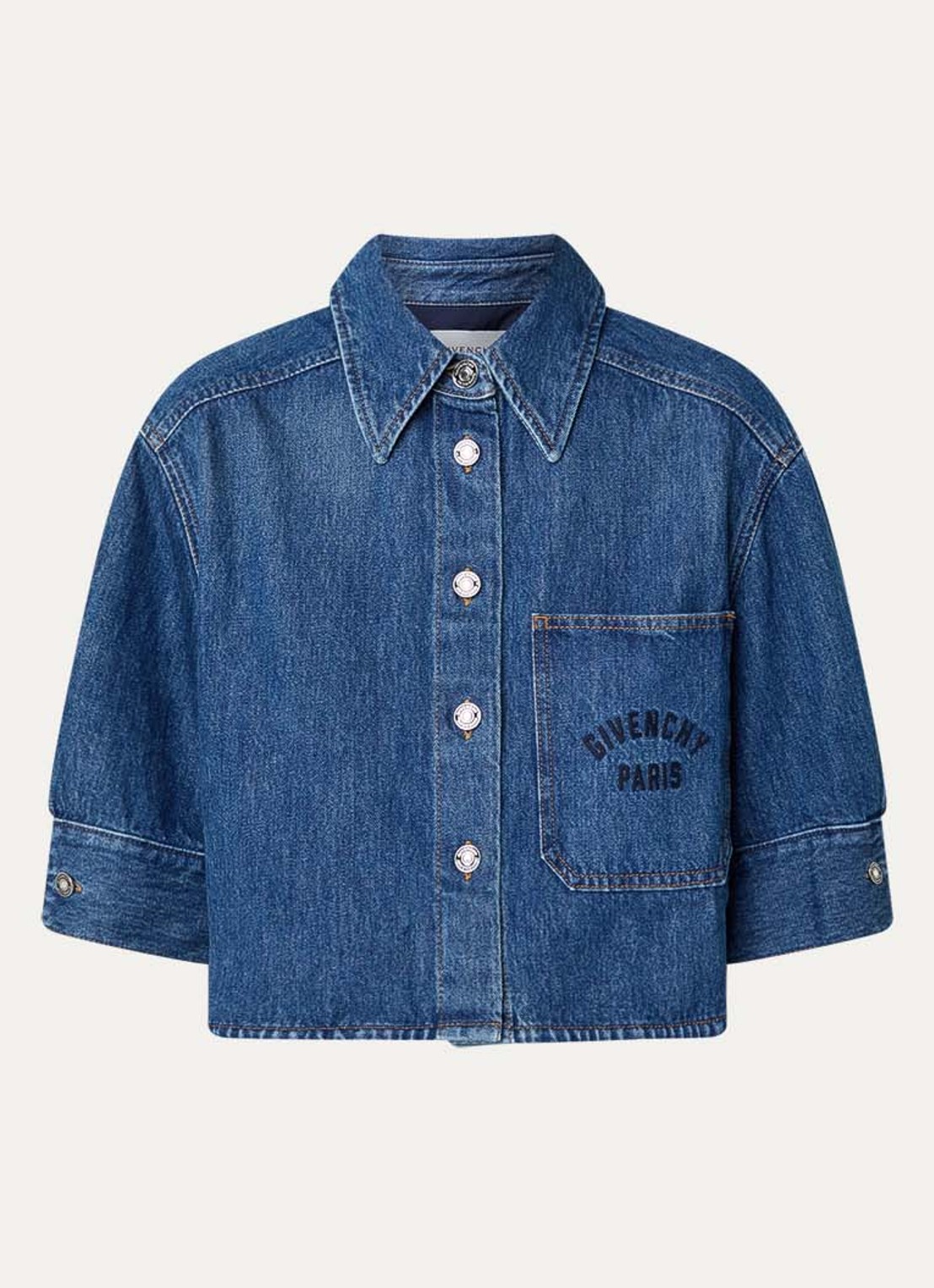 Givenchy Blouse van denim met borstzak en logoborduring - voorkant 2 blauw