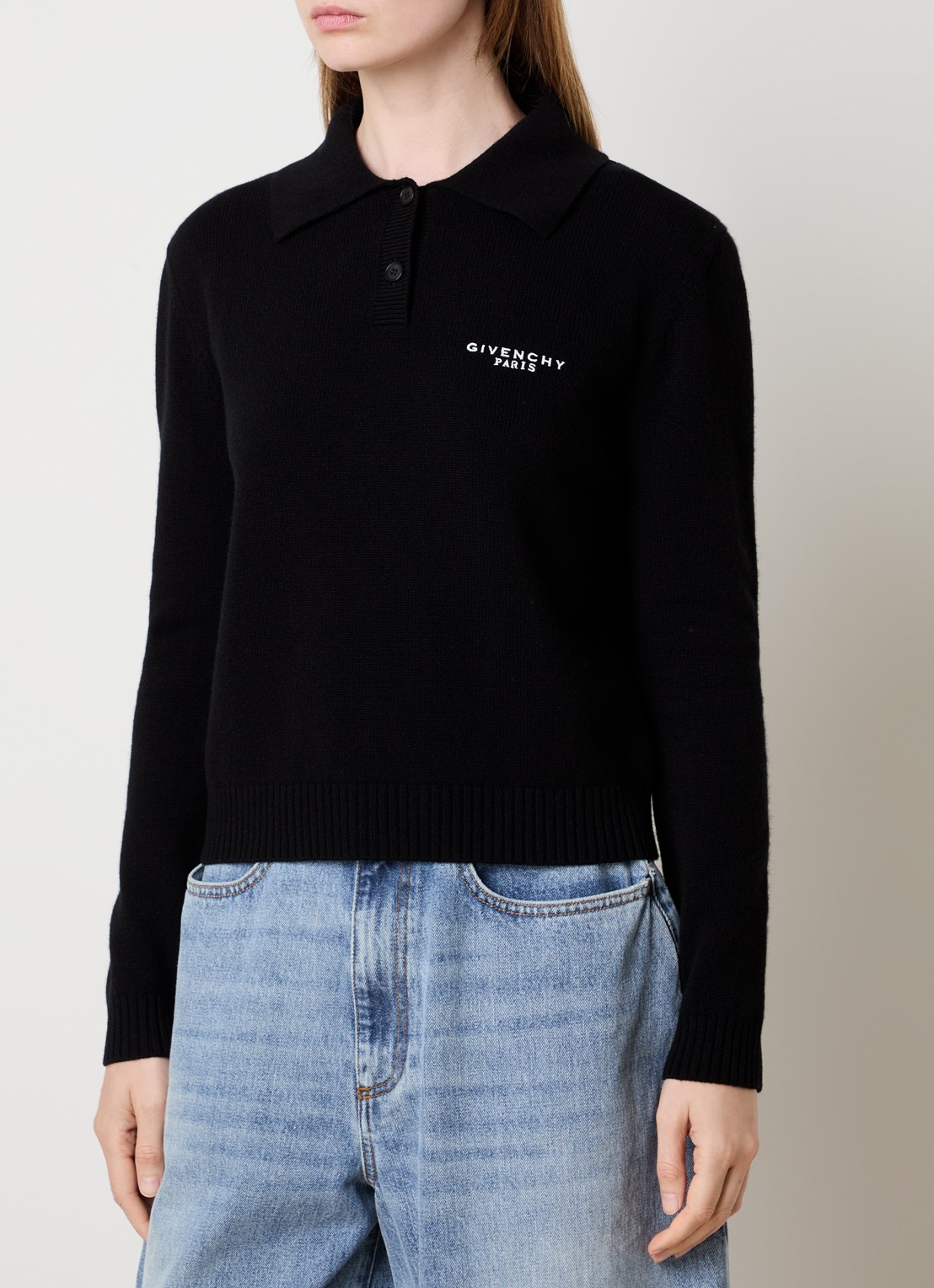 Givenchy Fijngebreide polo in kasjmierblend - detail 3 zwart