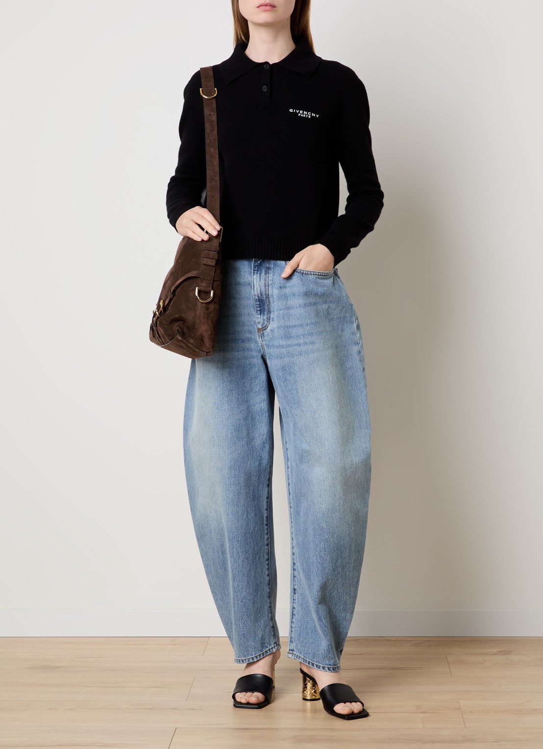 Givenchy Fijngebreide polo in kasjmierblend - voorkant 2 zwart