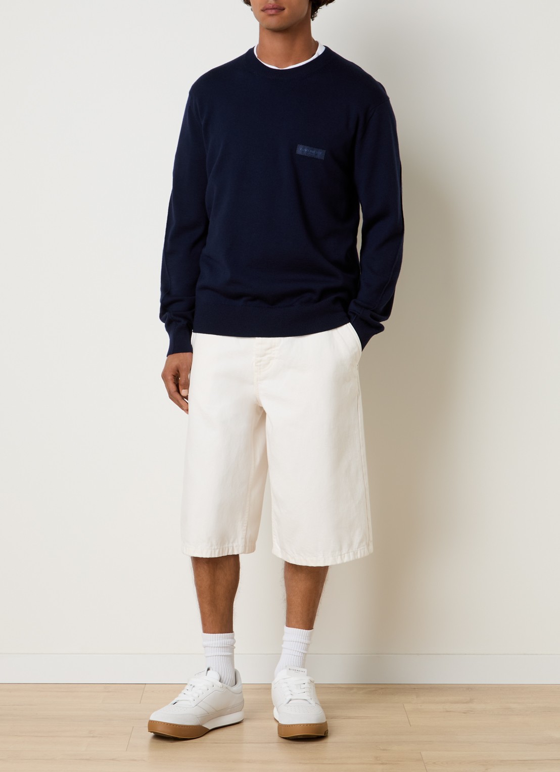 Givenchy Fijngebreide pullover met logoborduring - voorkant 2 donkerblauw