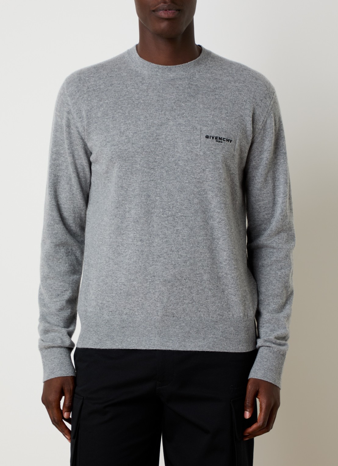 Givenchy Fijngebreide trui in kasjmierblend met gemêleerd dessin en logoborduring - detail 2 grijs