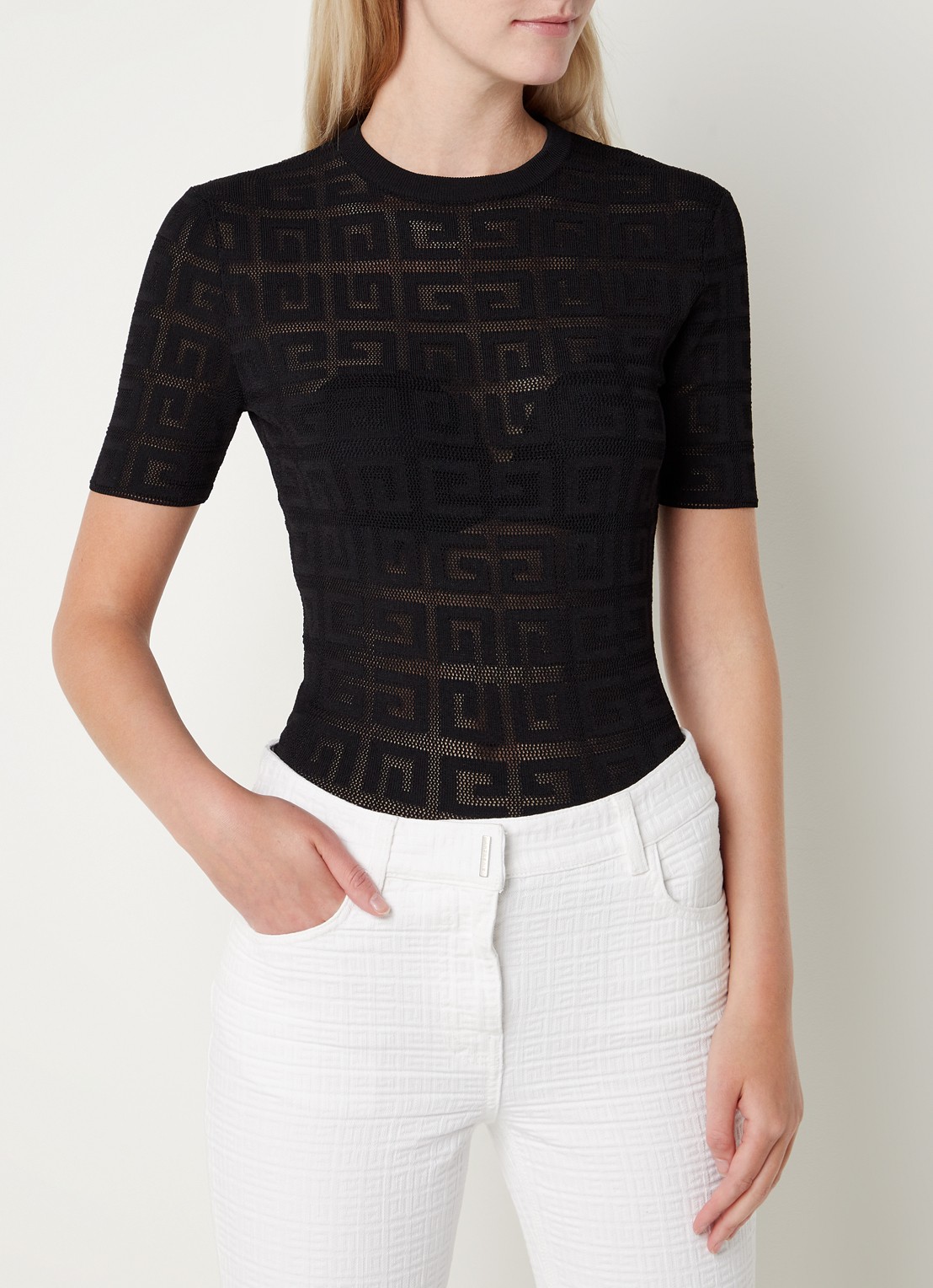 Givenchy Grofgebreide top met ingebreid logo - detail 3 zwart