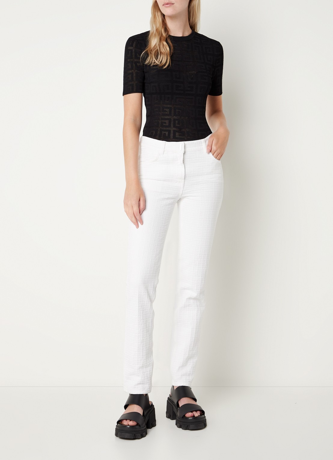 Givenchy Grofgebreide top met ingebreid logo - voorkant 2 zwart