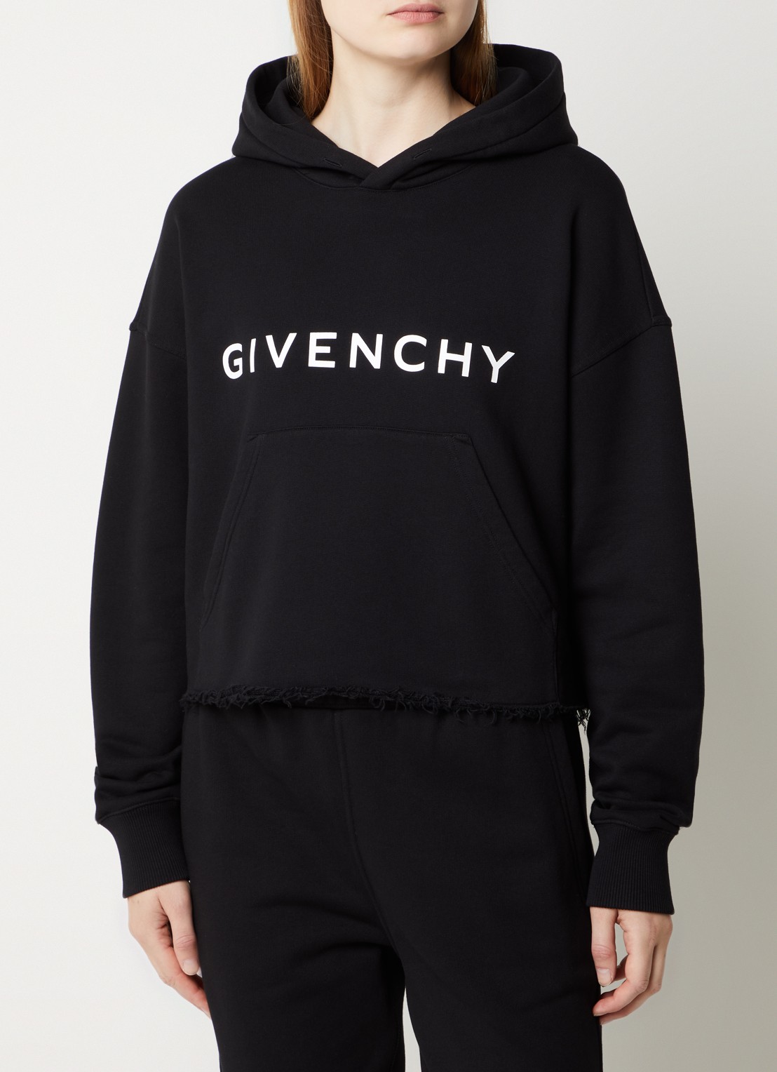 Givenchy Hoodie met logoprint en gerafelde zoom - detail zwart