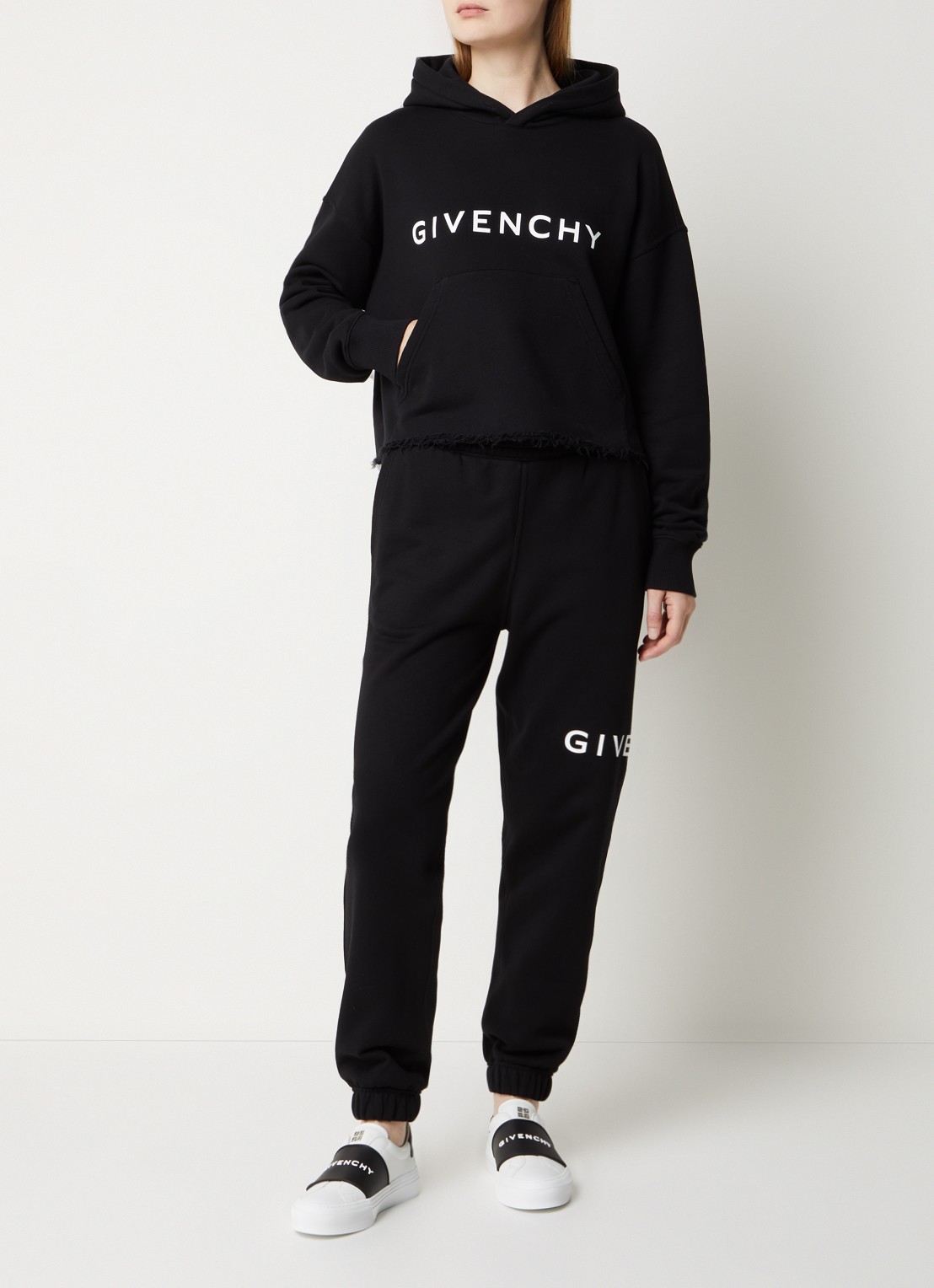 Givenchy Hoodie met logoprint en gerafelde zoom - voorkant 5 zwart