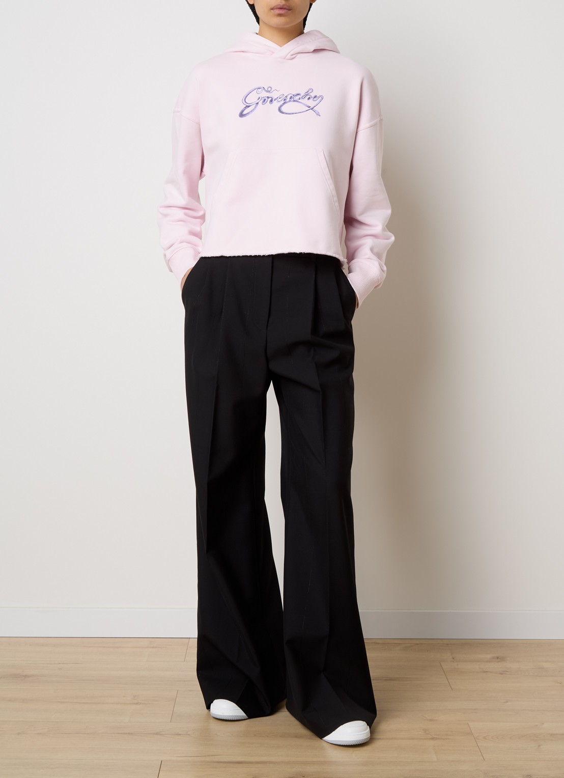 Givenchy Hoodie met logoprint en gerafelde zoom - voorkant 5 lichtroze