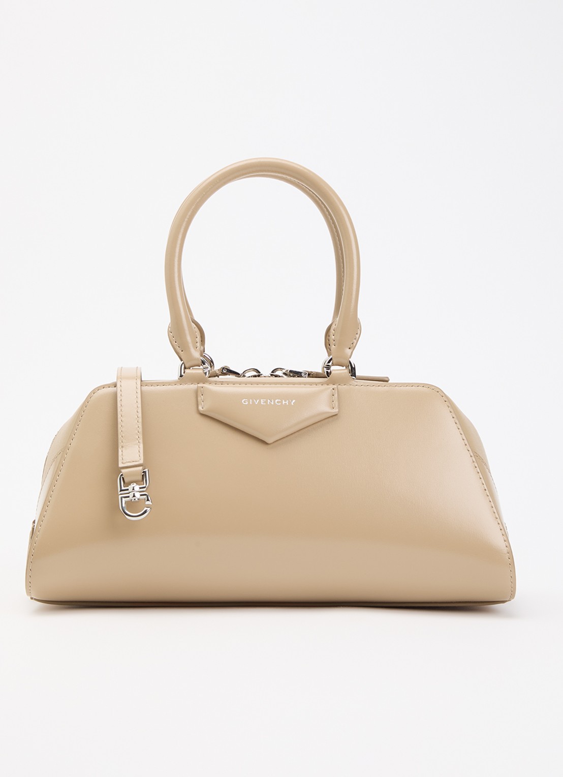 Givenchy Mini Antigona East-West handtas van kalfsleer met afneembare schouderriem - voorkant 6 beige