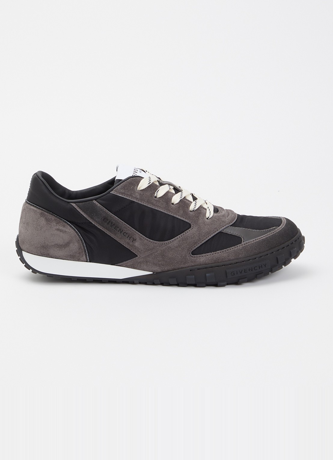 Givenchy New Glide sneaker met details van kalfssuède en logo - voorkant taupe