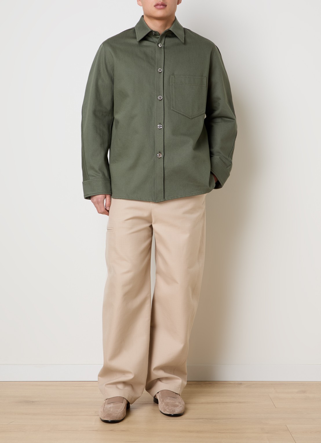 Givenchy Overshirt van denim met opgestikte zak - voorkant 2 legergroen