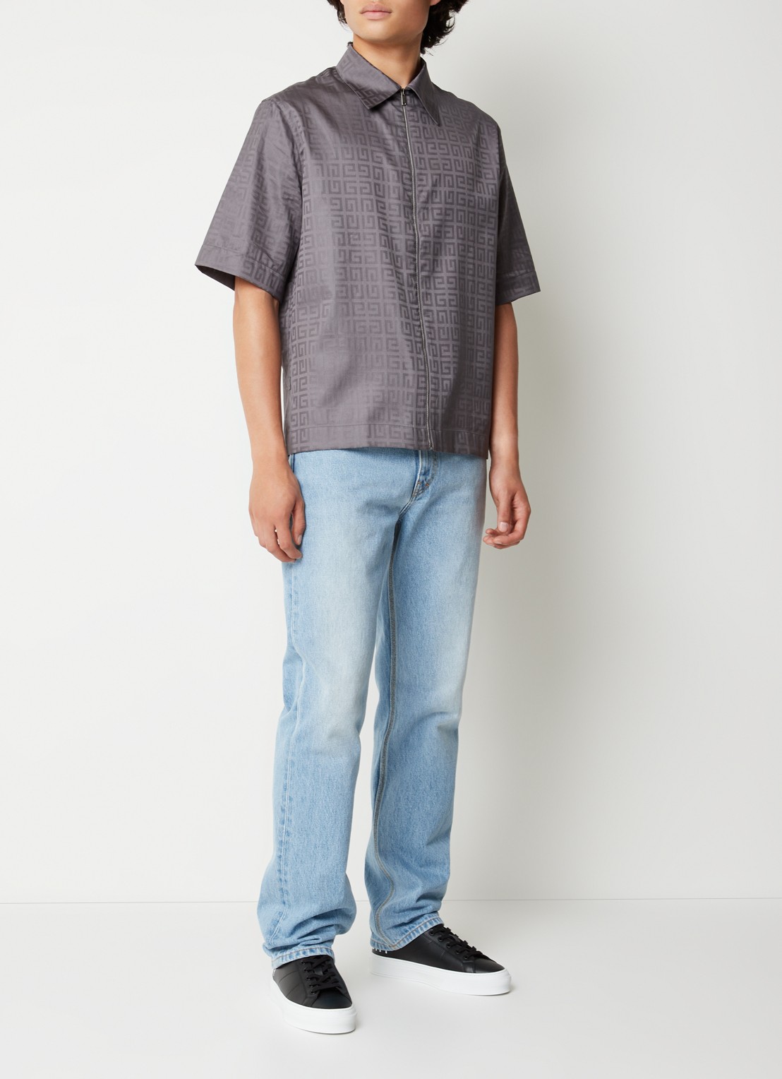 Givenchy Oversized fit overhemd met logoprint  - voorkant 3 grijs