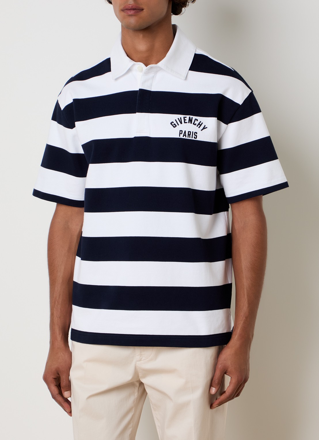 Givenchy Polo met logo en streepprint - detail 3 donkerblauw