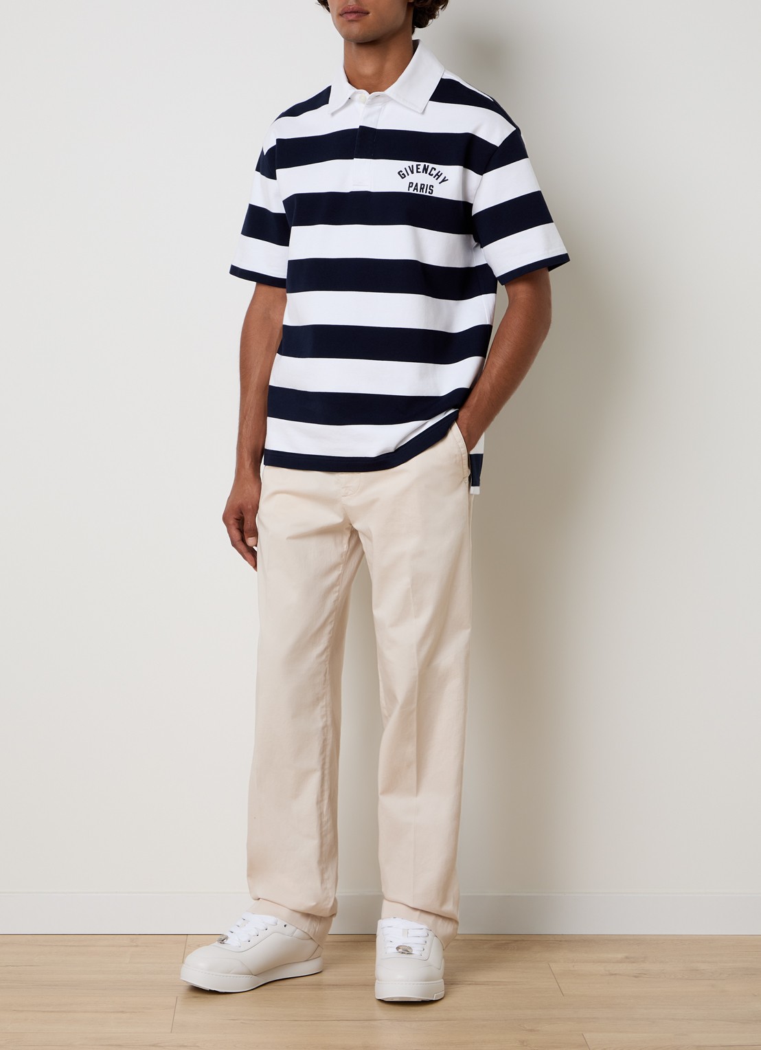 Givenchy Polo met logo en streepprint - voorkant 2 donkerblauw