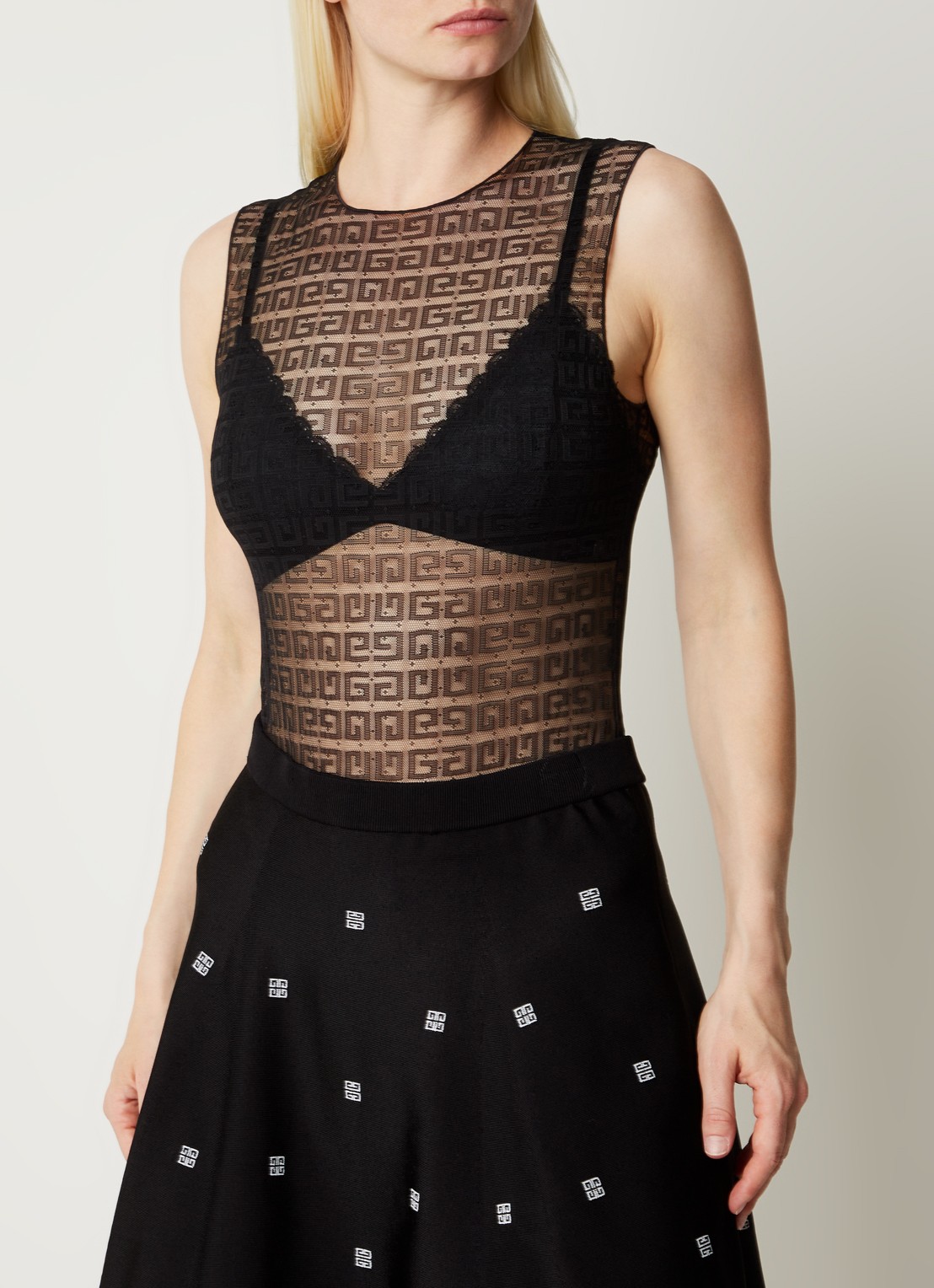 Givenchy Semi-transparante body met logoprint - detail 4 zwart